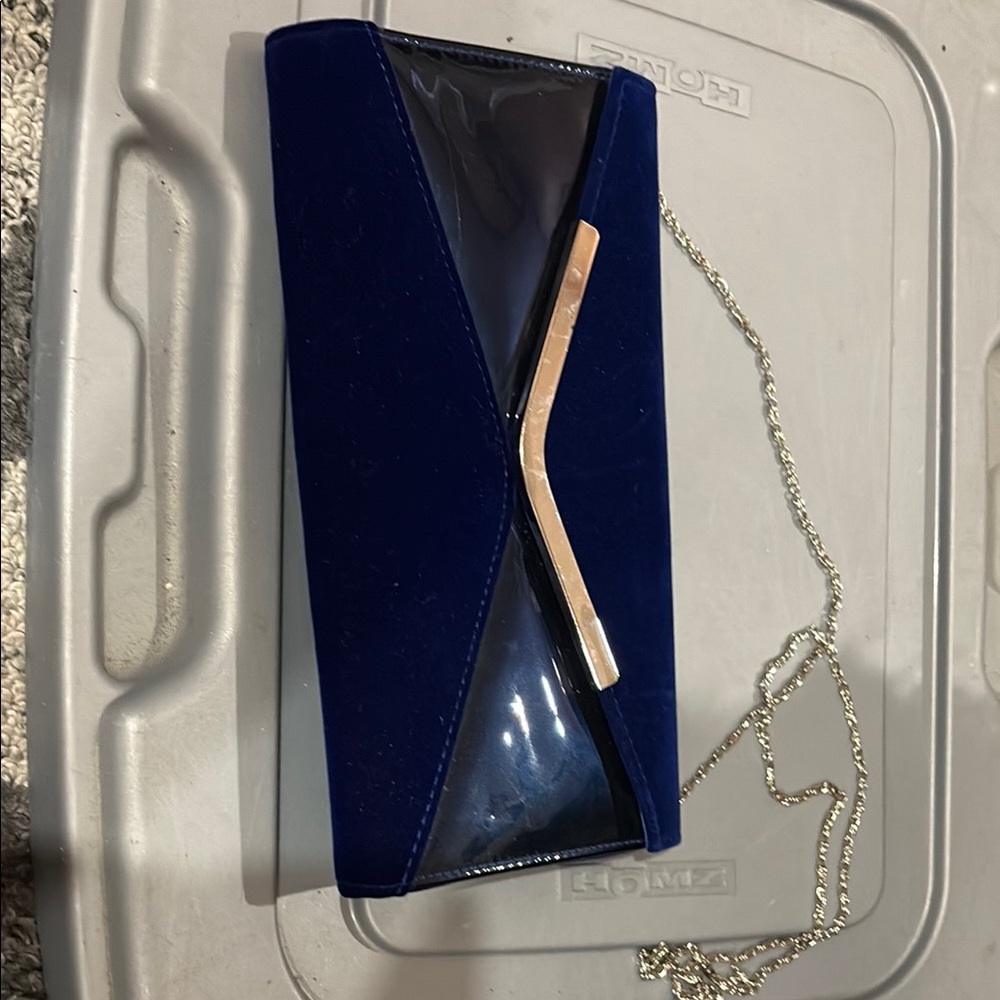 Elegant Blue Clutch with Gold Accent